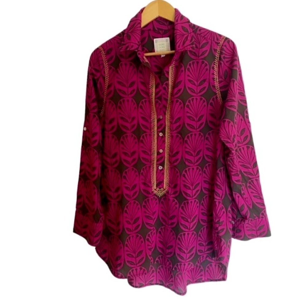 Sigrid Olsen Pink & Brown Tunic Top Medium